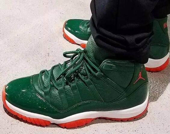 Cheap Retro Air Jordan 11 in Green Red White