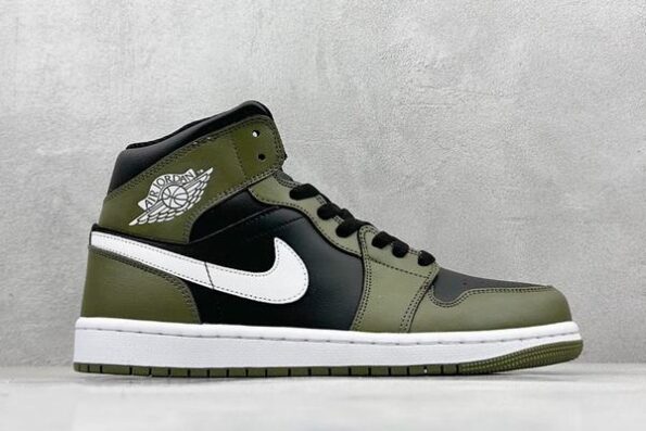 Air Jordan 1 Mid Army Green Black White Men's