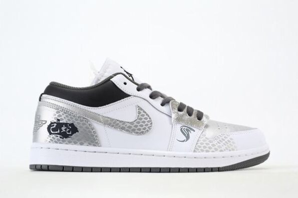 Air Jordan 1 Low Year of Snake Silver White Black Men's